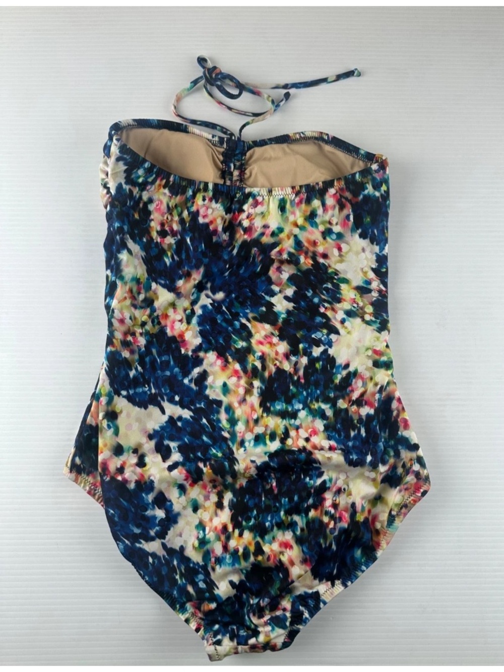J. Crew Sz 4 One Piece Tie Neck Blue Watercolor Swimsuit - Picture 2 of 3